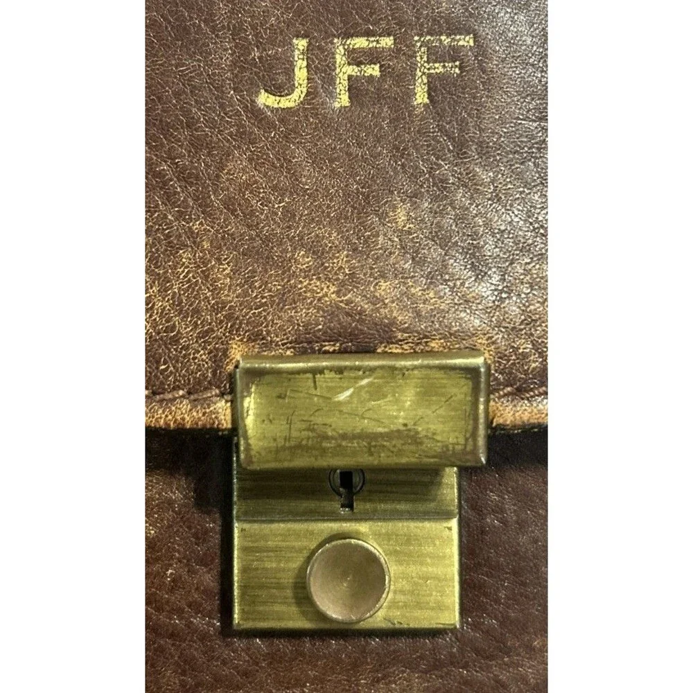 Vtg Renwick Canada Brown Leather Briefcase Attache Locking Flap Key Included